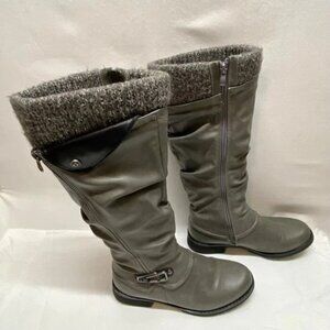 Riding Boots Gracosy Women's 39, US 8.5 Gray Leather Knee High Zipper Buckle EUC